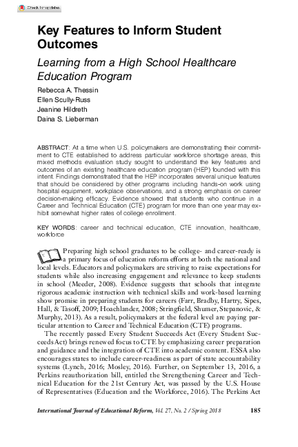 (PDF) Key Features to Inform Student Outcomes: Learning from a High ...