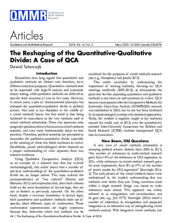 (PDF) The reshaping of the quantitative-qualitative divide: A case of QCA