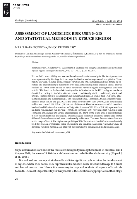(PDF) Assessment of landslide risk using gis and statistical methods in ...