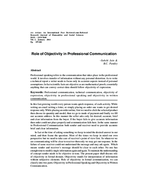 (PDF) Role of Objectivity in Professional Communication