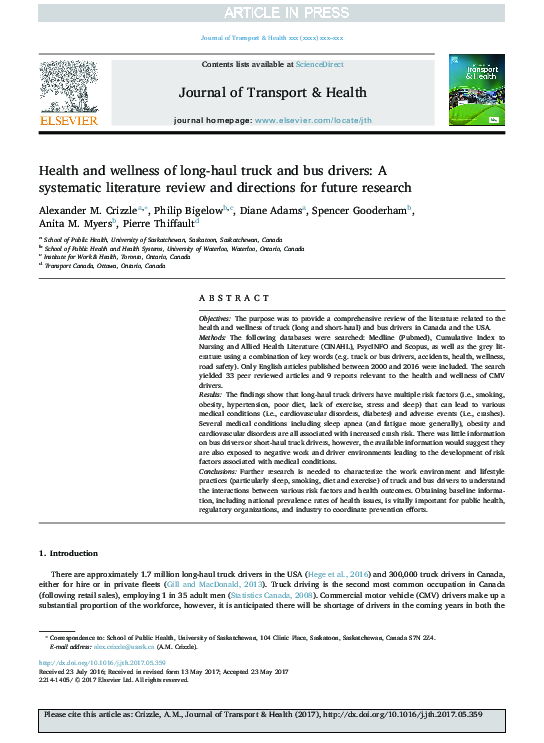 (PDF) Health and wellness of long-haul truck and bus drivers: A ...