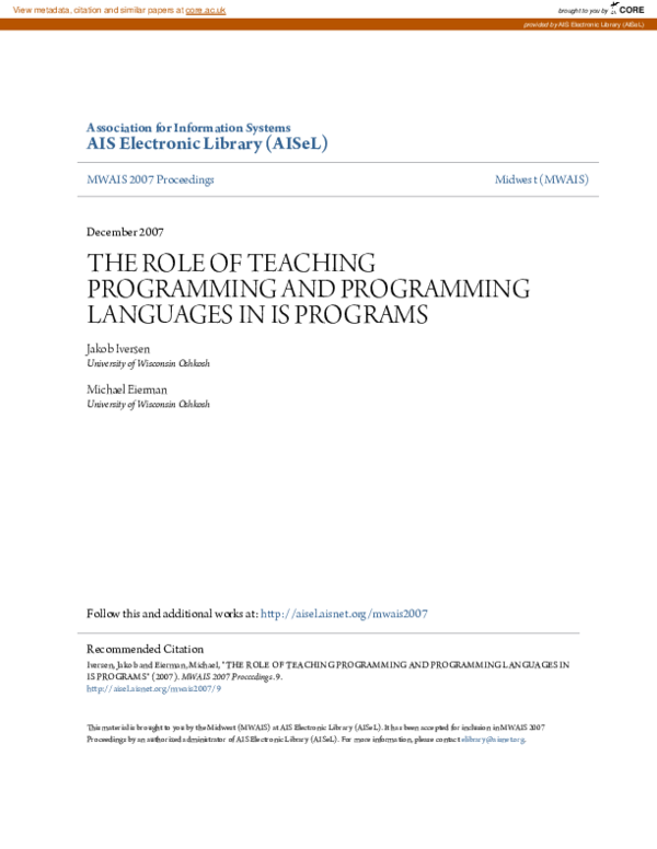 (PDF) The Role of Teaching Programming and Programming Languages in is ...