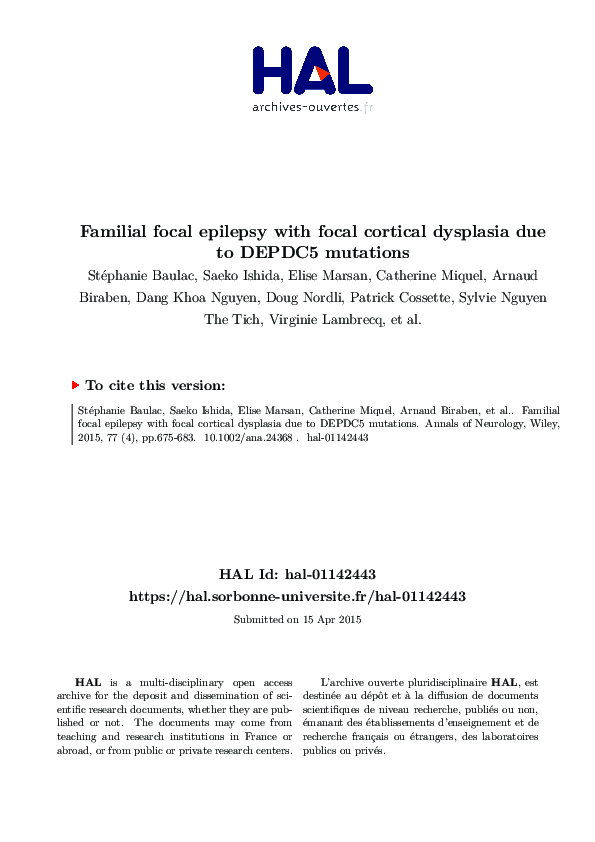 (PDF) Familial focal epilepsy with focal cortical dysplasia due ...