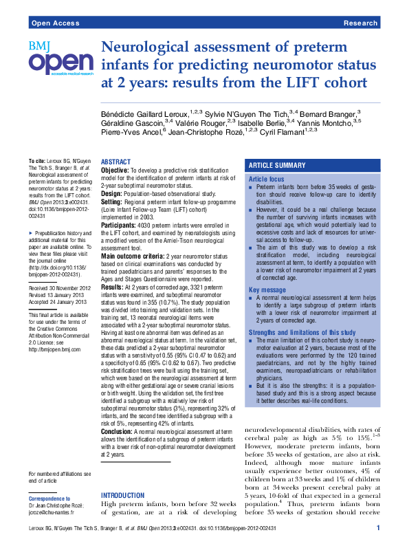 (PDF) Neurological assessment of preterm infants for predicting ...