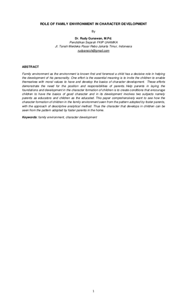 (PDF) Role of Family Environment in Character Development