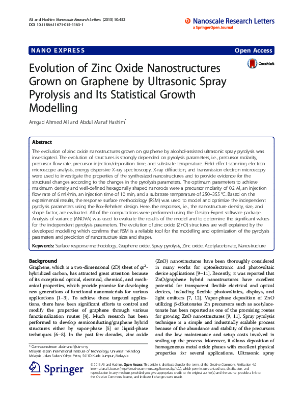 (PDF) Evolution of Zinc Oxide Nanostructures Grown on Graphene by ...