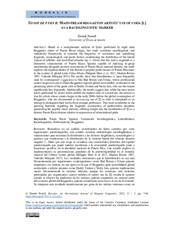 (PDF) Yo soy de P FKN R: Mainstream Reggaeton artists' use of coda [l ...