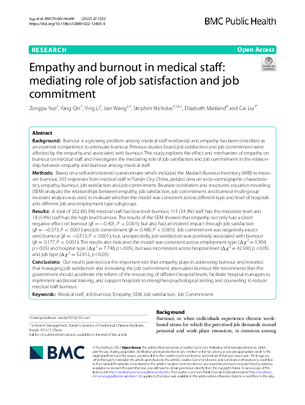 (PDF) Empathy And Burnout In Medical Staff: Mediating Role of Job ...