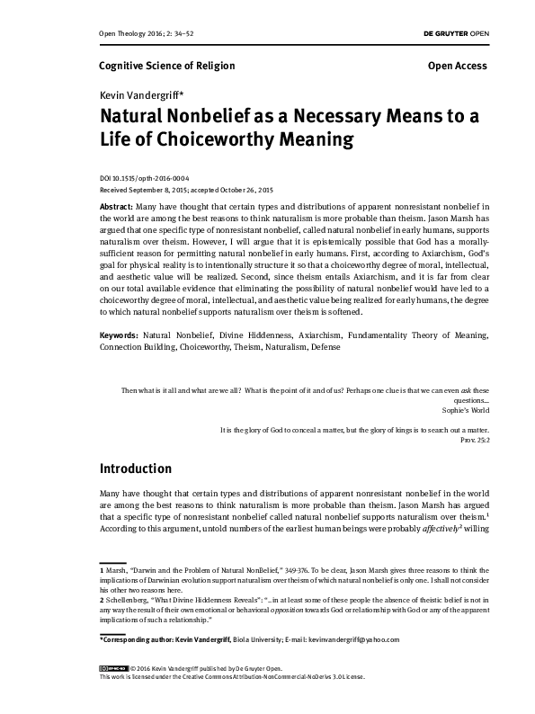 (PDF) Natural Nonbelief as a Necessary Means to a Life of Choiceworthy ...