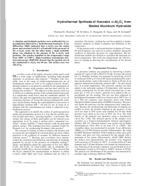 (PDF) Hydrothermal Synthesis of Nanosize alpha-Al2O3 from Seeded ...