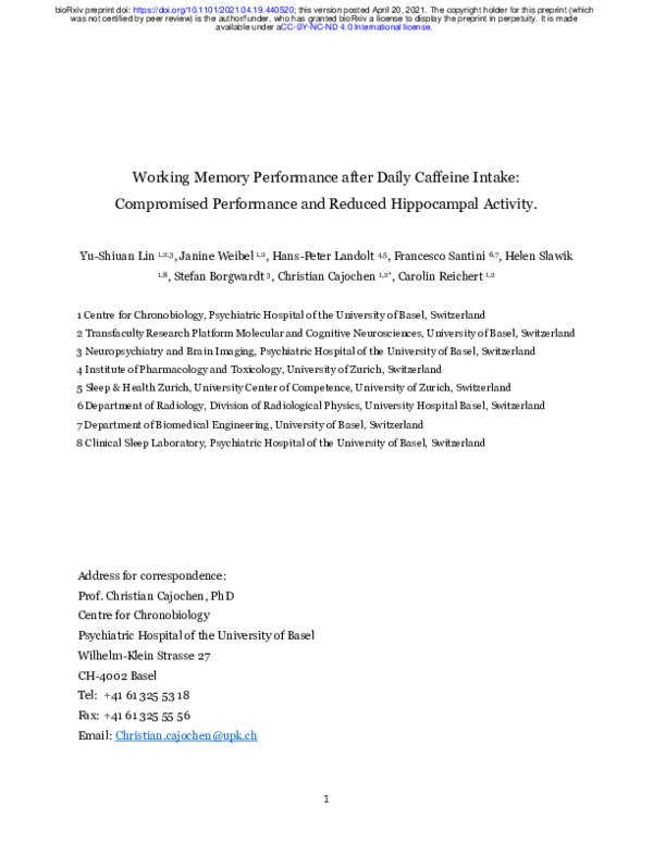 (PDF) Working Memory Performance after Daily Caffeine Intake ...