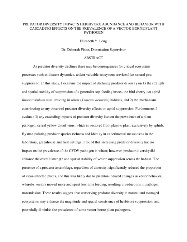 (PDF) Predator diversity impacts herbivore abundance and behavior with ...