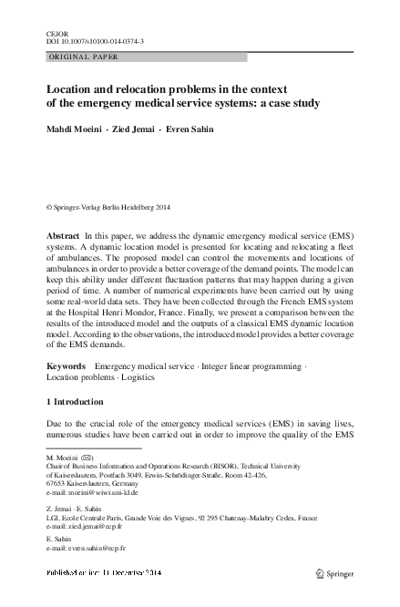 (PDF) Location and relocation problems in the context of the emergency ...