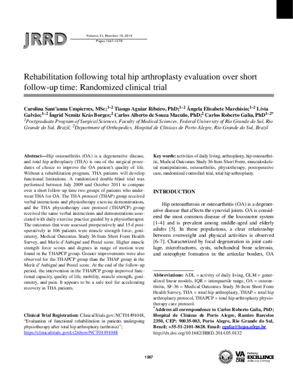 (PDF) Rehabilitation Following Total Hip Arthroplasty Surgery