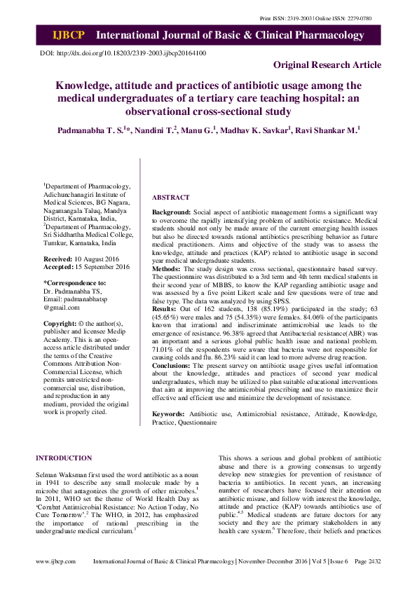 (PDF) Knowledge, attitude and practices of antibiotic usage and ...