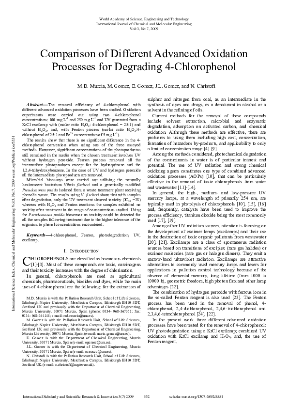 (PDF) Comparison Of Different Advanced Oxidation Processes For ...