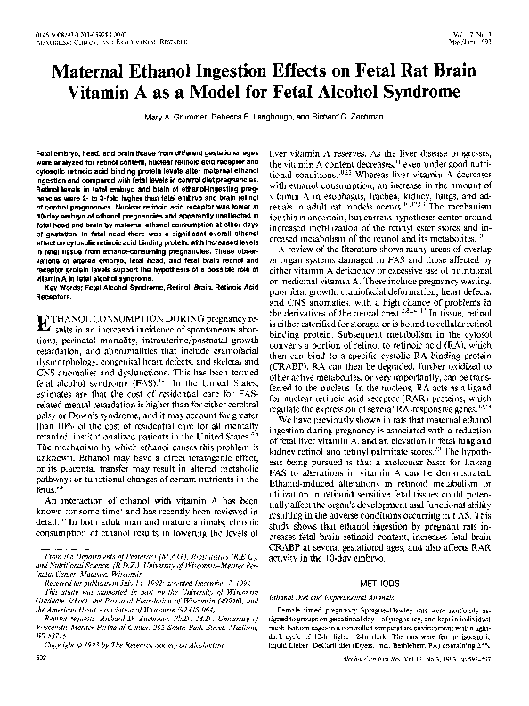 (PDF) Maternal Ethanol Ingestion Effects on Fetal Rat Brain Vitamin A ...