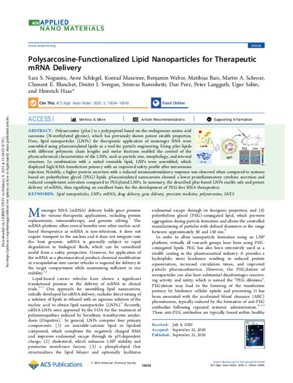 (PDF) Polysarcosine-Functionalized Lipid Nanoparticles for Therapeutic ...