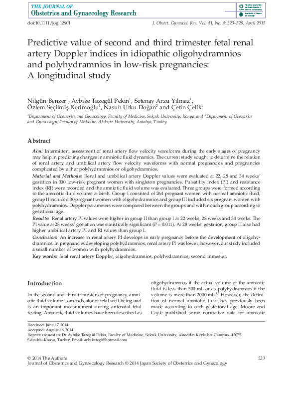 (PDF) Predictive value of second and third trimester fetal renal artery ...