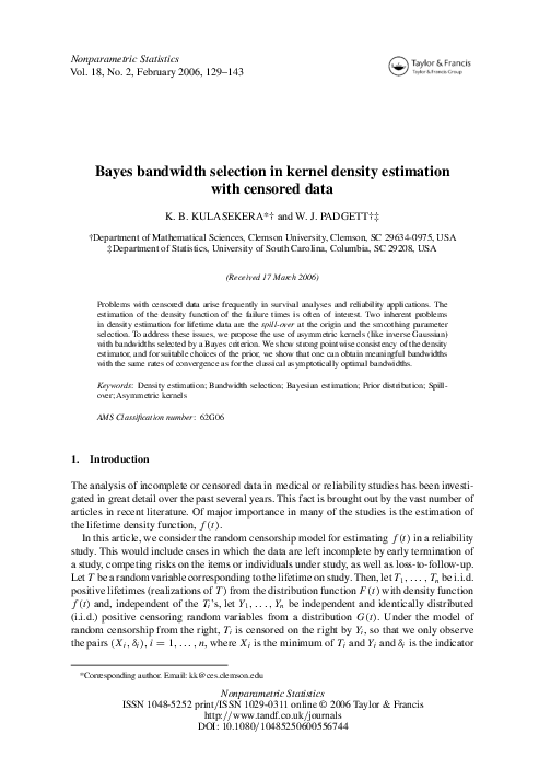 (PDF) Bayes bandwidth selection in kernel density estimation with ...
