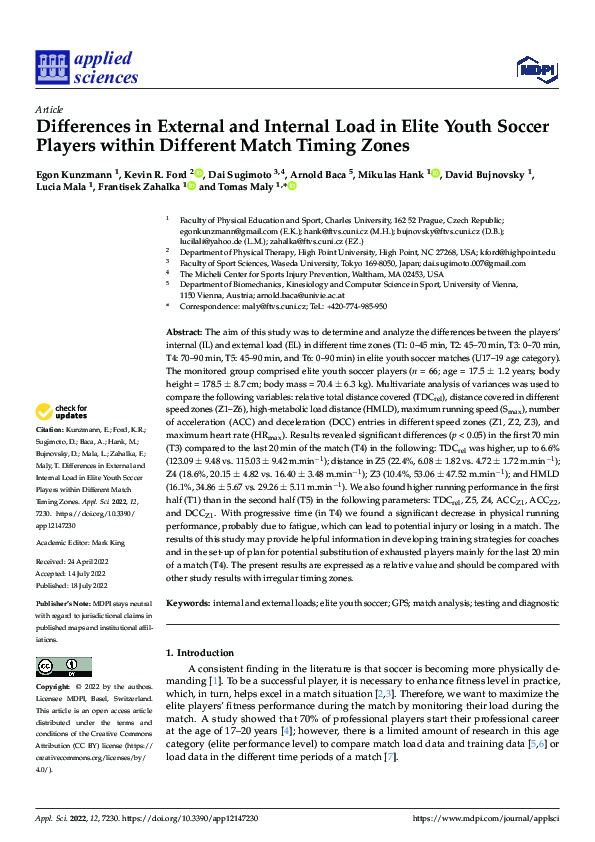 (PDF) Differences in External and Internal Load in Elite Youth Soccer ...