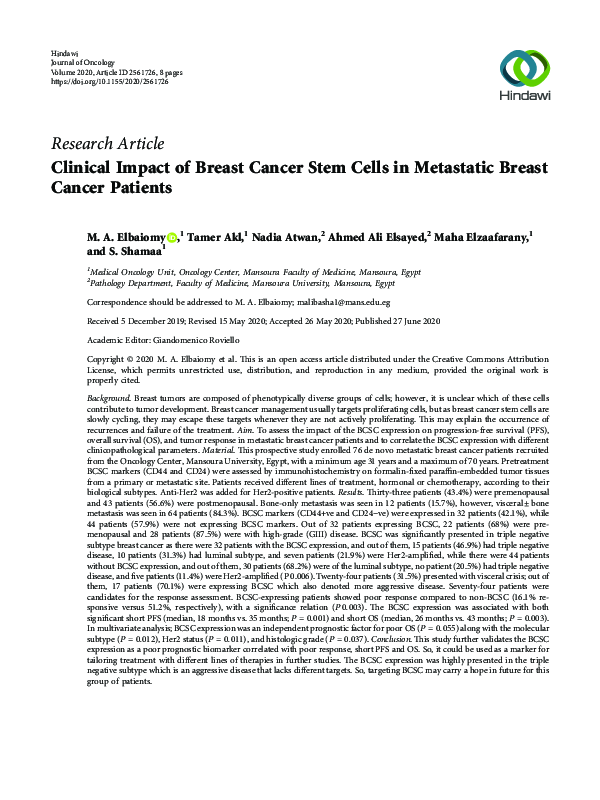 (PDF) Clinical Impact of Breast Cancer Stem Cells in Metastatic Breast ...