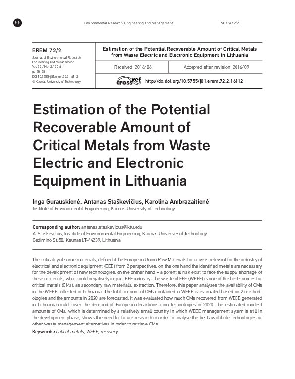 (PDF) Estimation of the Potential Recoverable Amount of Critical Metals ...