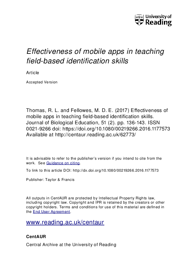(PDF) Effectiveness of mobile apps in teaching field-based ...