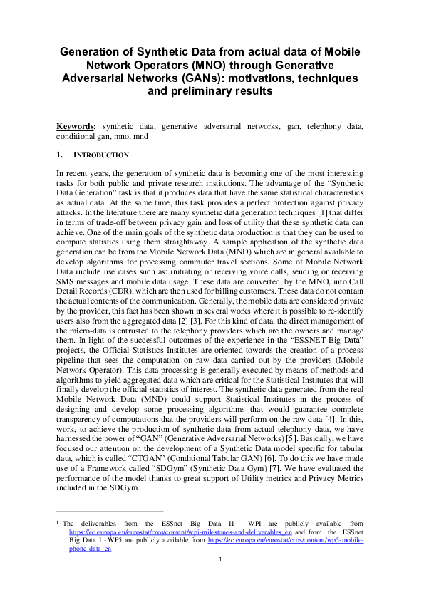 (PDF) Generation of Synthetic Data from actual data of Mobile Network ...