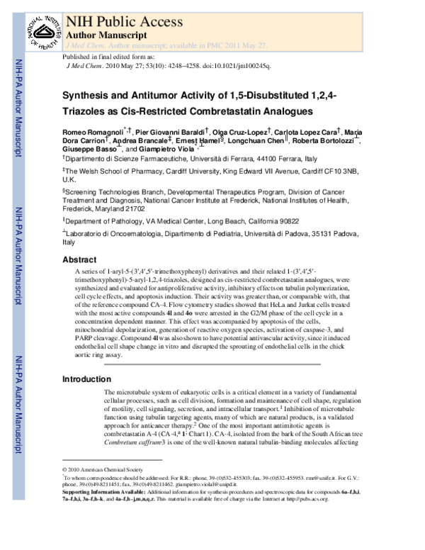 (PDF) Synthesis and Antitumor Activity of 1,5-Disubstituted 1,2,4 ...