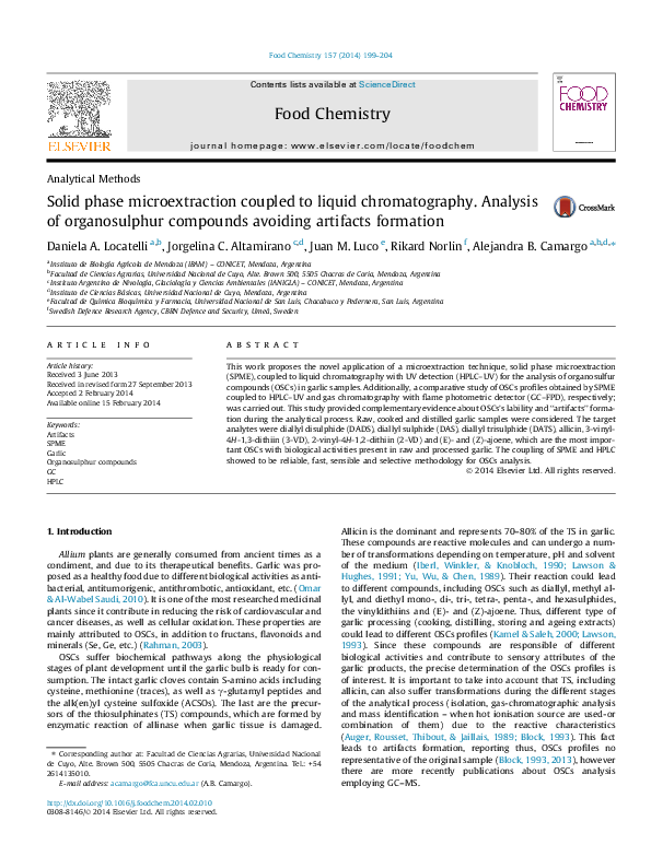 (PDF) Solid phase microextraction coupled to liquid chromatography. Analysis of organosulphur