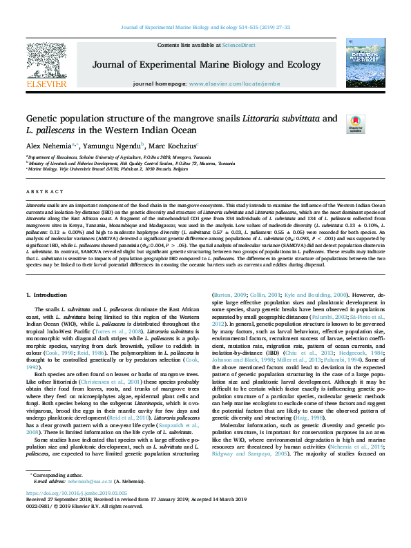 (PDF) Genetic population structure of the mangrove snails Littoraria ...