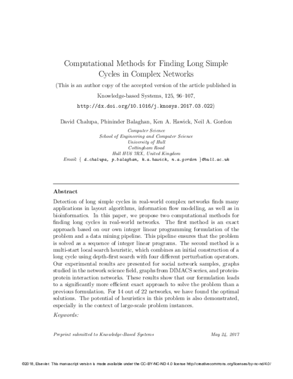 (PDF) Computational methods for finding long simple cycles in complex ...