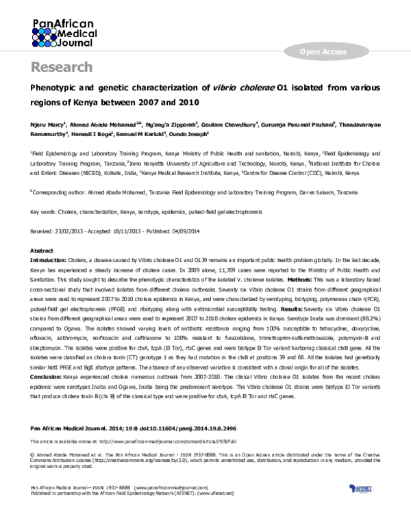 (PDF) Phenotypic and genetic characterization of Vibrio cholerae O1 ...