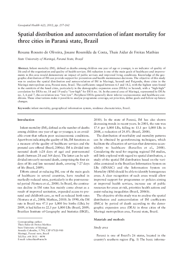 (PDF) Spatial distribution and autocorrelation of infant mortality for ...