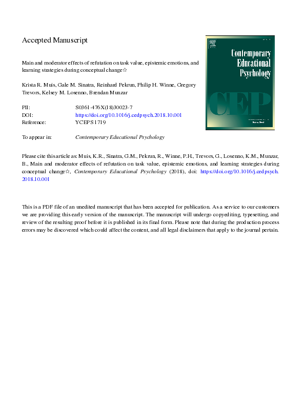 (PDF) Main and moderator effects of refutation on task value, epistemic ...