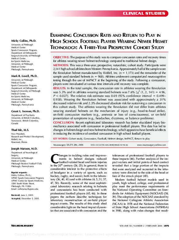 (PDF) Examining Concussion Rates and Return to Play in High School ...