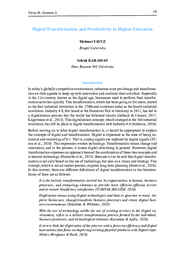 (PDF) Digital Transformation and Productivity in Higher Education