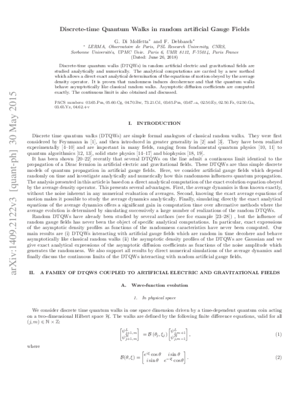 (PDF) Discrete-time quantum walks in random artificial gauge fields