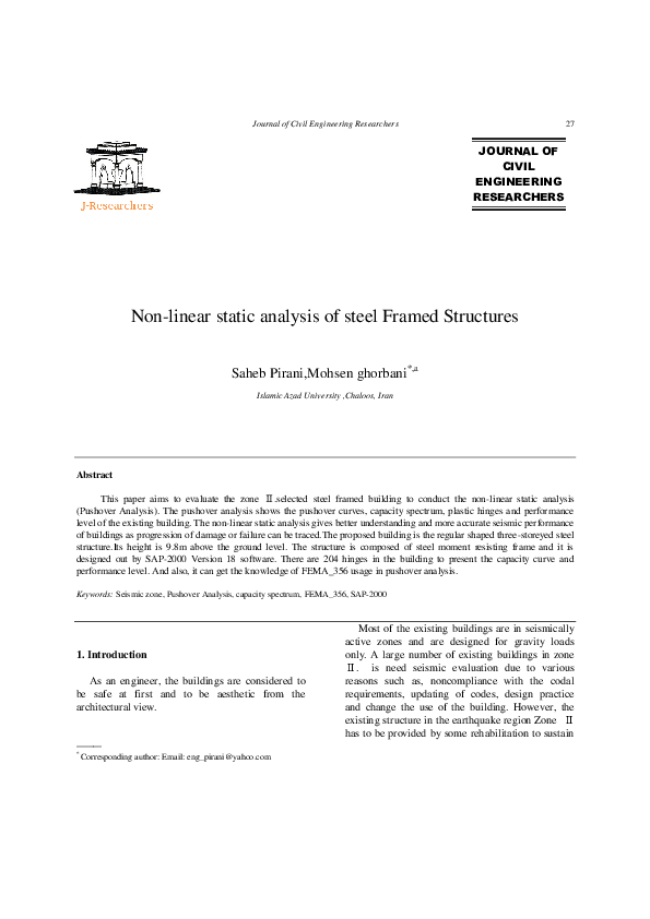 (PDF) Non-linear static analysis of steel Framed Structures