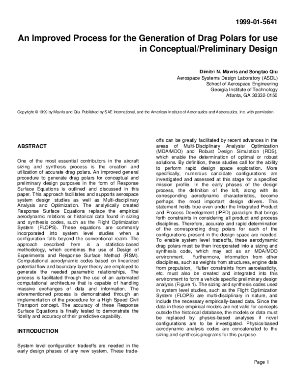 (PDF) An Improved Process for the Generation of Drag Polars for use in ...