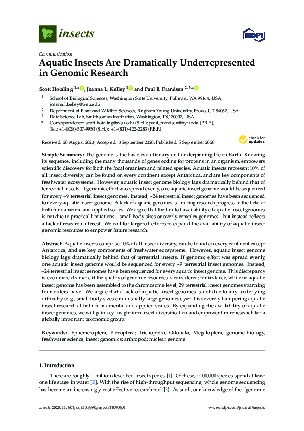 (PDF) Aquatic Insects Are Dramatically Underrepresented in Genomic Research