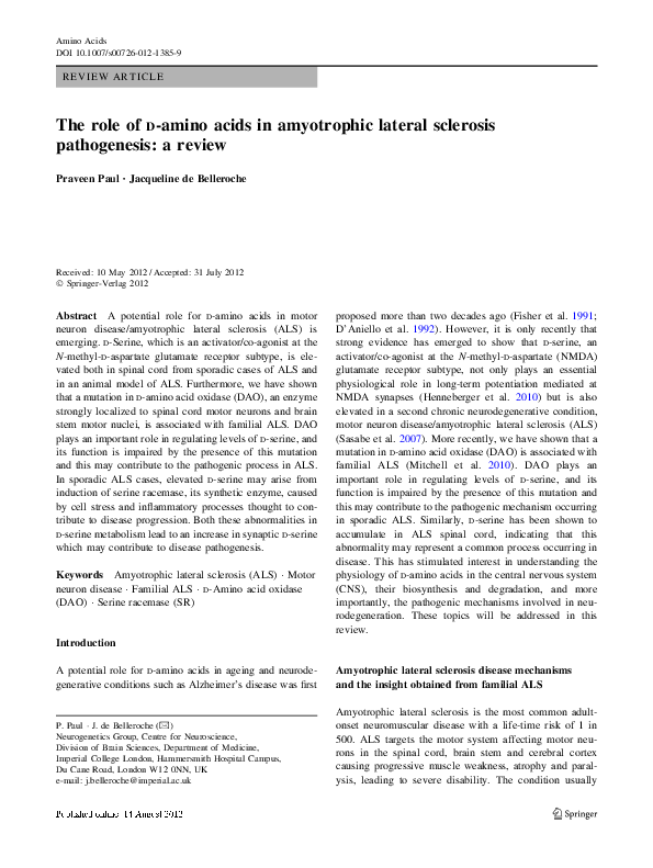 (PDF) The role of d-amino acids in amyotrophic lateral sclerosis ...