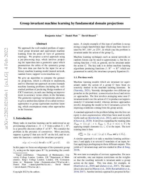 (PDF) Group invariant machine learning by fundamental domain projections