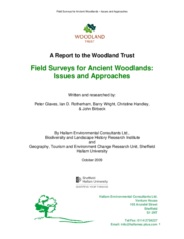 (PDF) Field surveys for ancient woodlands: Issues and Approaches