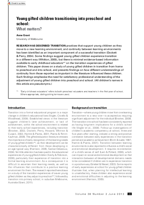 (PDF) Young Gifted Children Transitioning into Preschool and School ...
