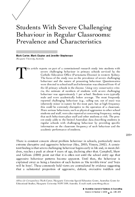 (PDF) Students With Severe Challenging Behaviour in Regular Classrooms ...