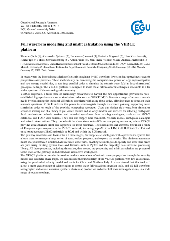 (PDF) Full waveform modelling and misfit calculation using the VERCE ...
