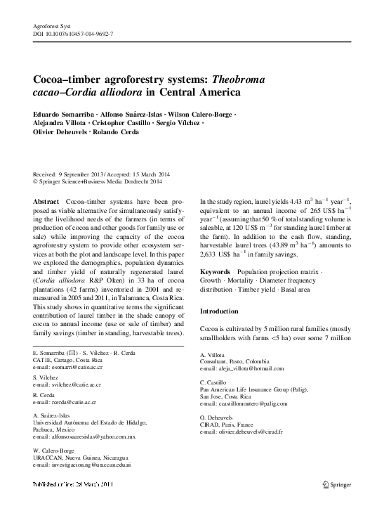 (PDF) Cocoa–timber agroforestry systems: Theobroma cacao–Cordia ...