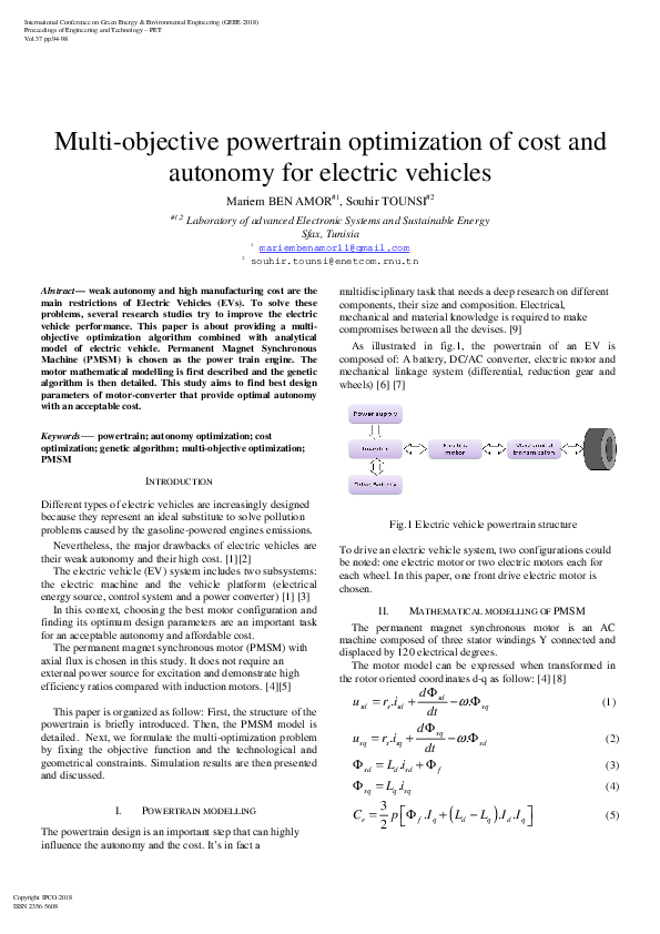 (PDF) Multi-objective powertrain optimization of cost and autonomy for ...